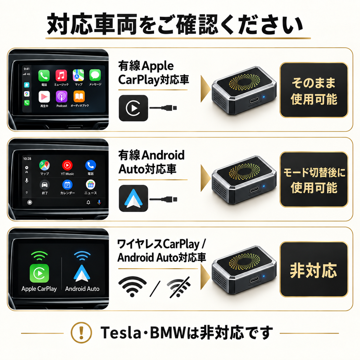動画アプリ / CarPlay / Android Auto対応ワイヤレスアダプター
