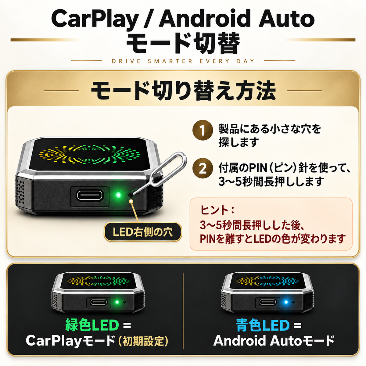 動画アプリ / CarPlay / Android Auto対応ワイヤレスアダプター