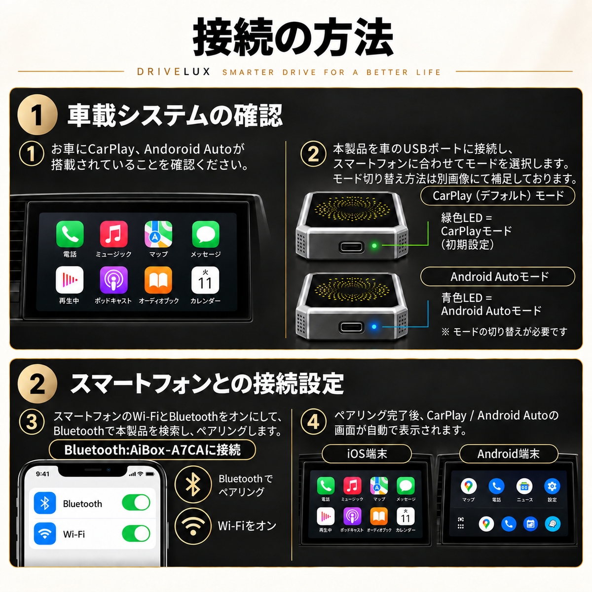 動画アプリ / CarPlay / Android Auto対応ワイヤレスアダプター